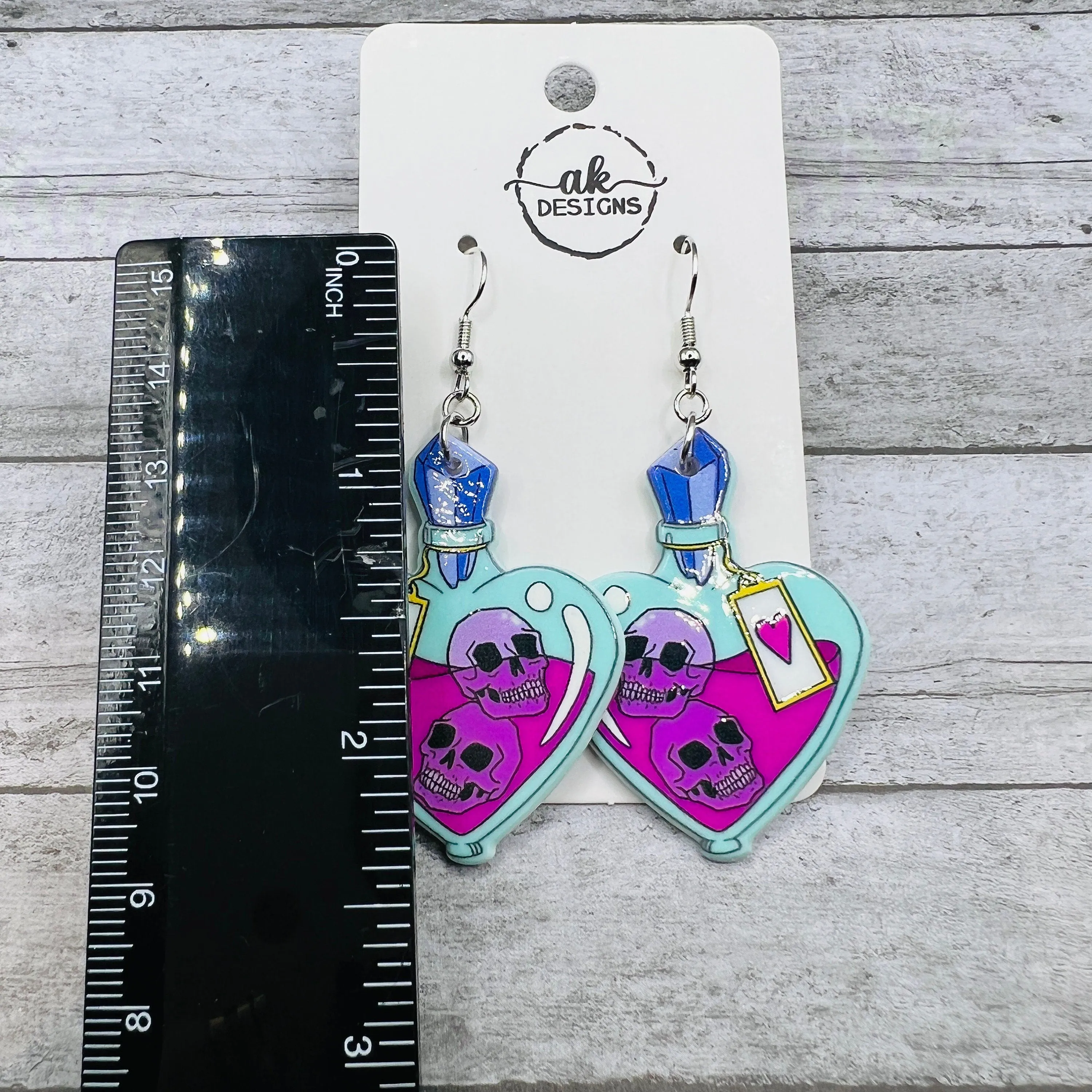 Creepy Goth Halloween Christmas Skull Potion Acrylic Hypoallergenic Earrings