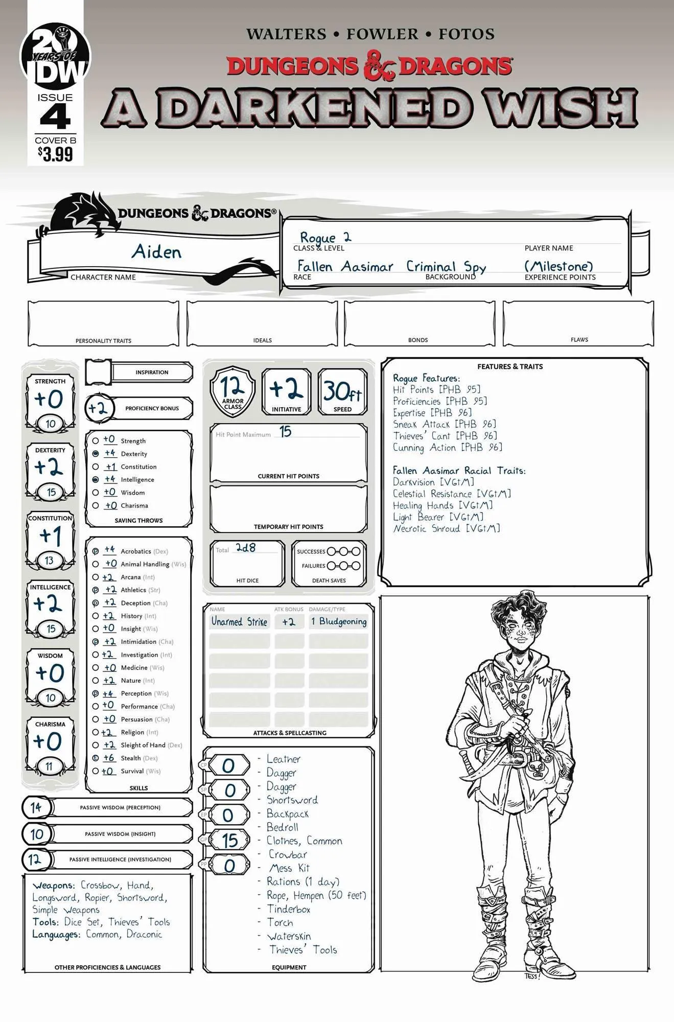 DUNGEONS & DRAGONS A DARKENED WISH #4 CVR B CHARACTER SHEET