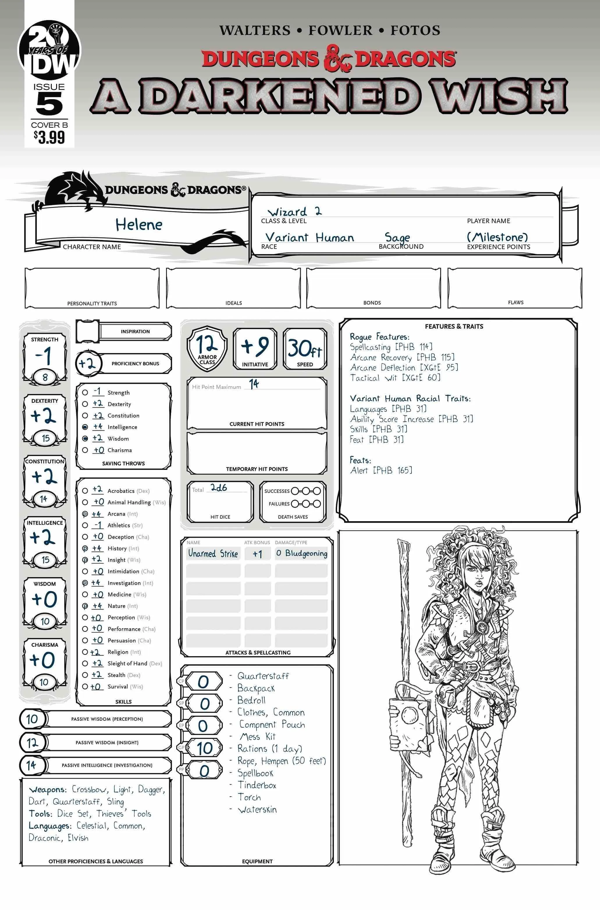 DUNGEONS & DRAGONS A DARKENED WISH #5 CVR B CHARACTER SHEET
