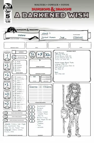 DUNGEONS & DRAGONS A DARKENED WISH #5 CVR B CHARACTER SHEET