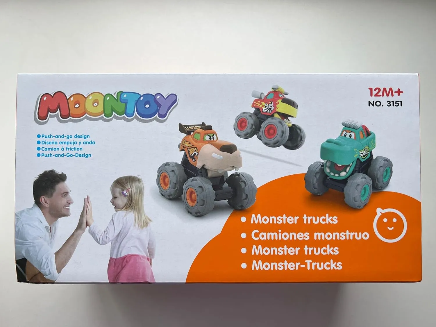MOONTOY Toy Cars for 1 2 3 Year Old Boys, 3 Pack Friction Powered Cars Pull Back Toy Cars Set - Bull Truck, Leopard Truck, Crocodile Trucks, Push and Go Toy Cars for Toddler Boys Baby Gift.