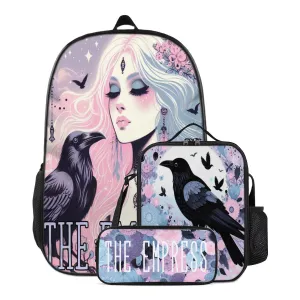 The Empress and Raven Tarot card Backpack lunch bag and pencil case 3 piece set